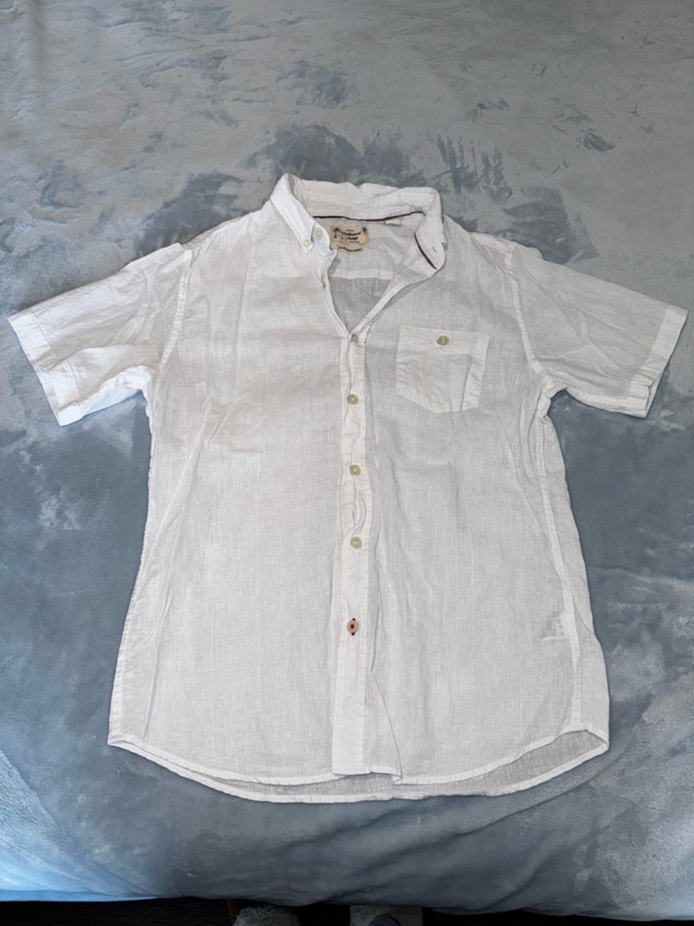 Weatherproof White Short-Sleeve Button-Down Linen Shirt